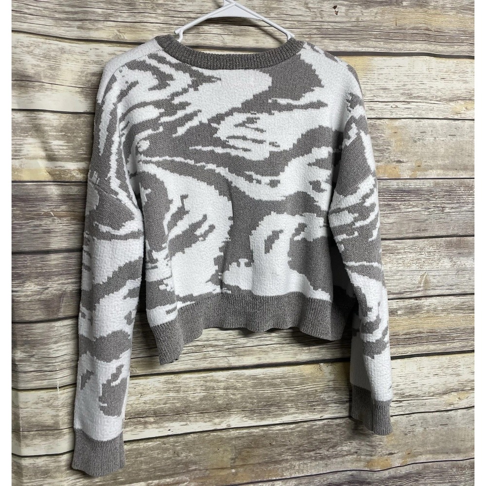 William Rast Women's XL Gray White Patterned Knit Sweater Crop Pullover Preppy